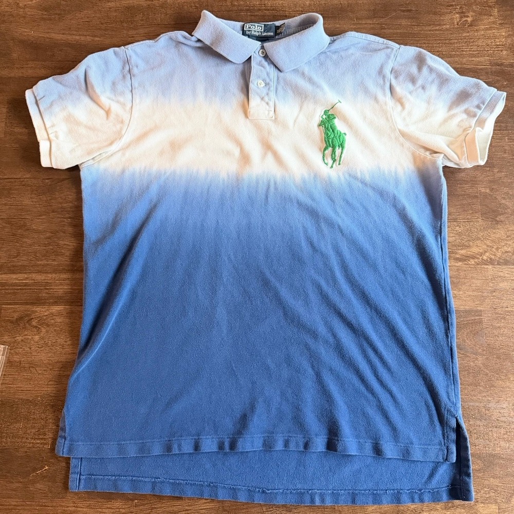 Ralph Lauren Shirt Men XL Gradiant Ombre Big Pony Polo Short Sleeve Vintage
